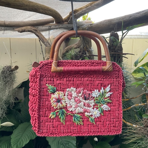 VTG Fossil Small Red Wicker Woven Red Purse - Picture 2 of 8